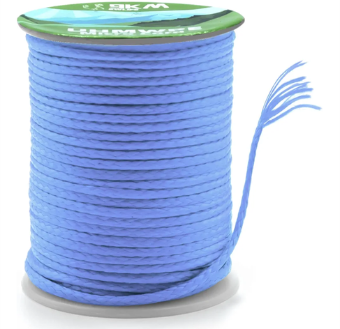 Screen shot from an Amazon product page for 1mm braided UHMWPE cord, showing a frayed end.
