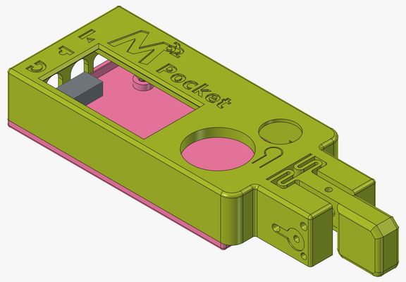 Screen shot of FreeCAD showing model of a single-lever key at the end of an M32 Pocket case.